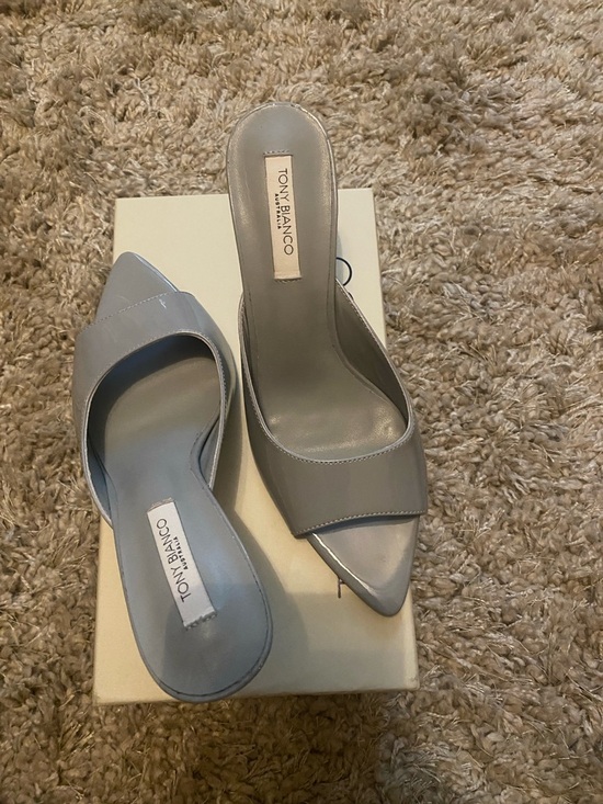 Tony Bianco Shoes - Tony Bianco “Makenzie” Grey Patent Pointed Toe Slide Mules